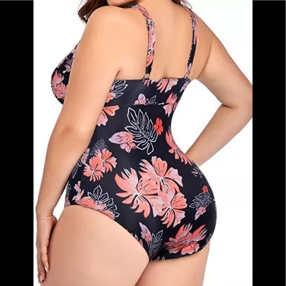 Plus size vintage floral woman swim suit top quality bathing suit v-neck over - Picture 5 of 7